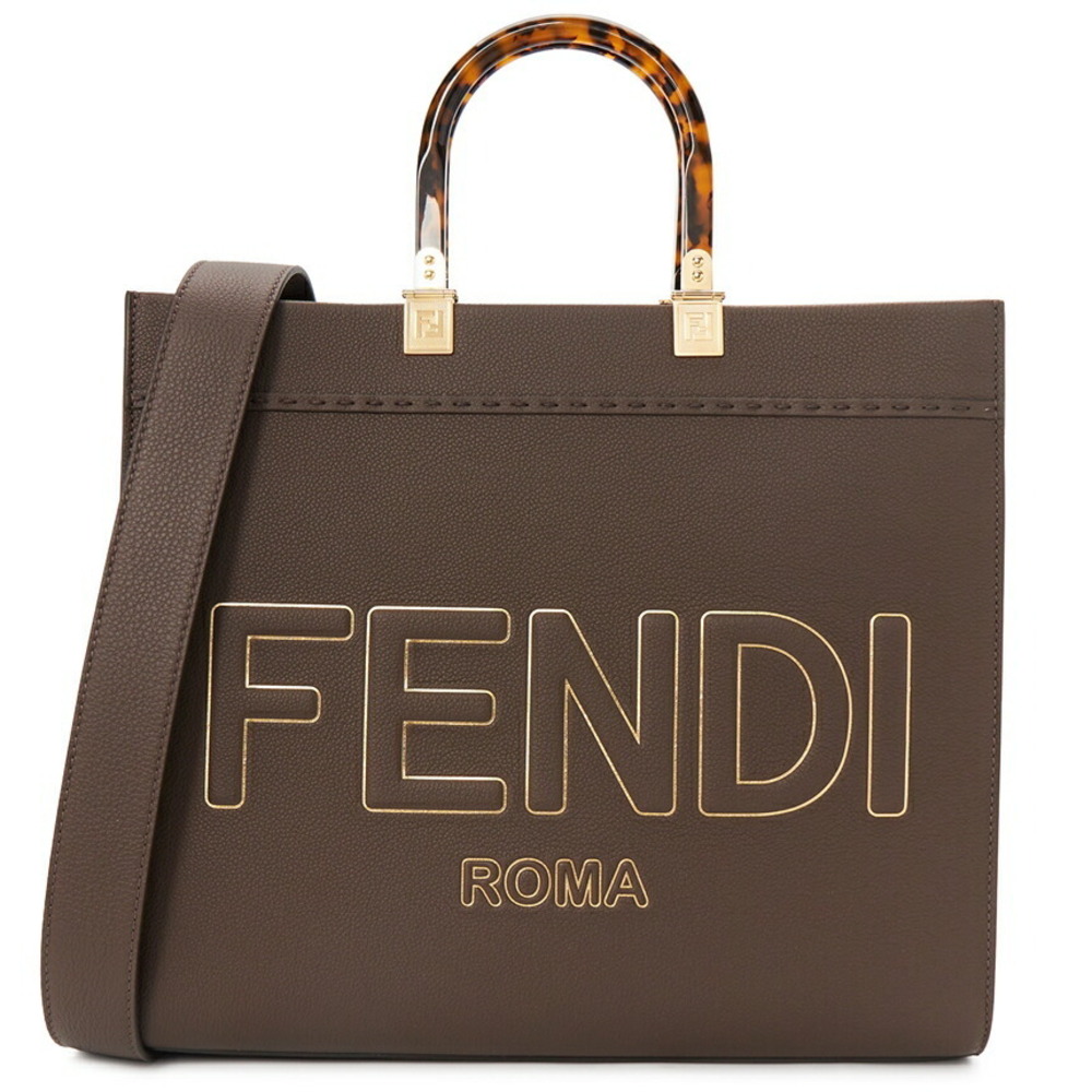 FENDI Shoulder Bag Sunshine Shopper Tote Brown